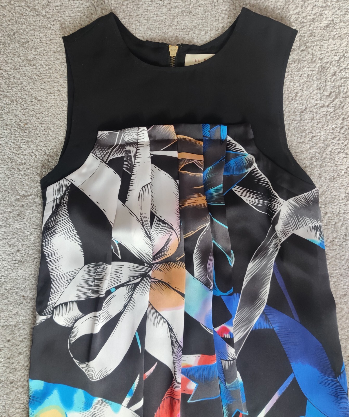 TED BAKER Chiffon Cocktail Dress UK 6 Black Floral Knee Length RN95229 CA25459