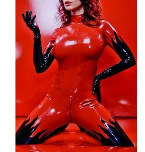 9710 Latex Fire Trim catsuit with gloves socks Rubber Gummi Full Bodysuit 0.4mm
