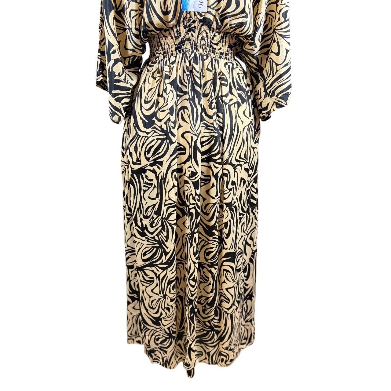NWT WHITE WAVES 100% Silk Kimono Sleeve Beach Boho Maxi Dress, L/XL