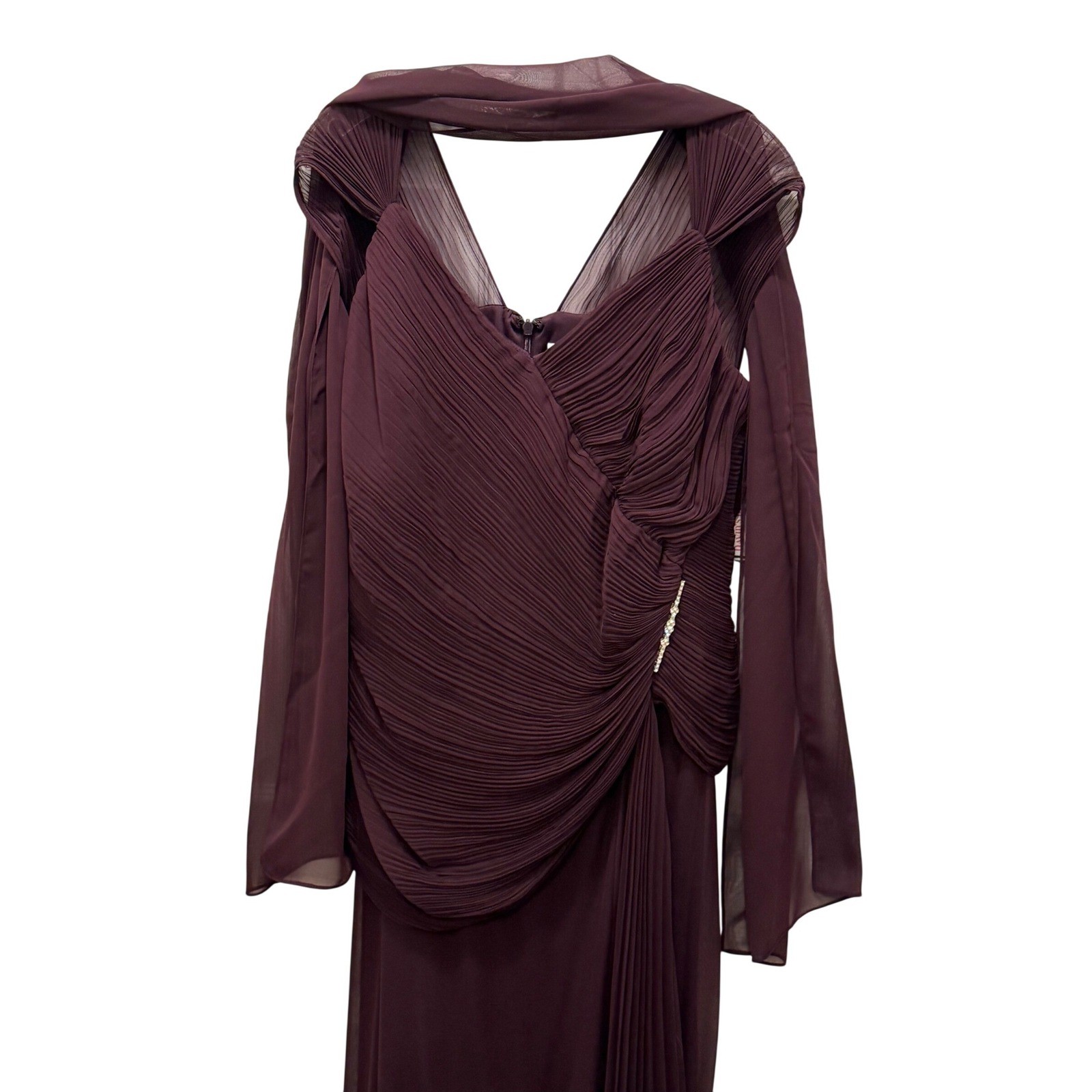 NWT Davids Bridal Eggplant Purple Chiffon Pleated Gown Mother of Bride Womens 18