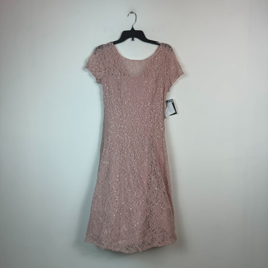 SLNY Womens 8 Light Pink Rose Lace Sequined Knee Length Dress NWT BX32