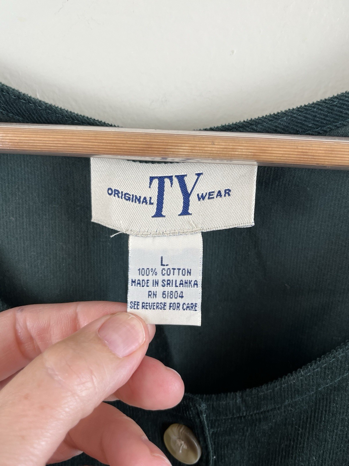 Original TY Wear Green Corduroy Maxi Dress Cottagecore Side Pockets Womens Lg