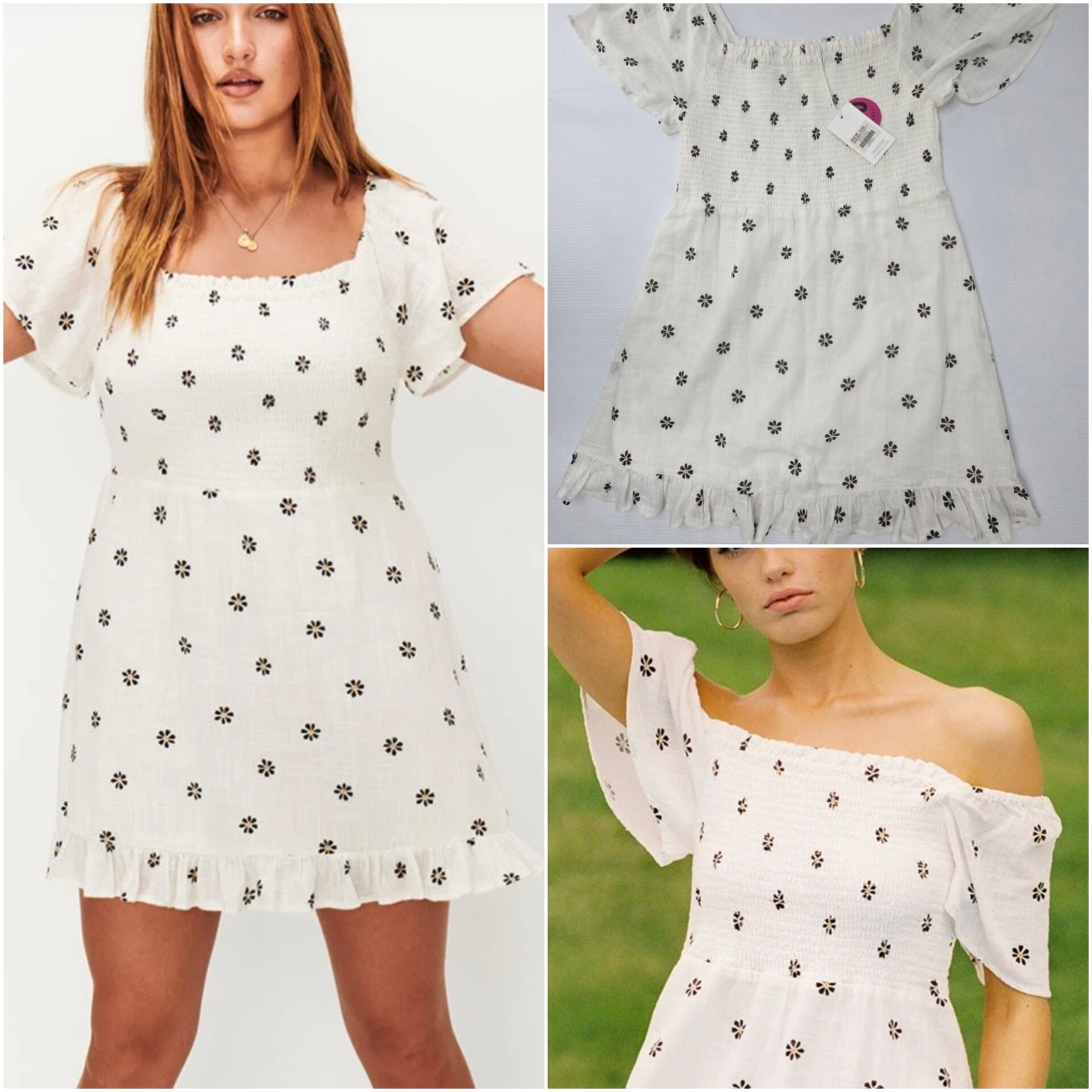 Ghanda Size L Cassidy White Shirred Bodice 100% Cotton Dress BNWT RRP $65