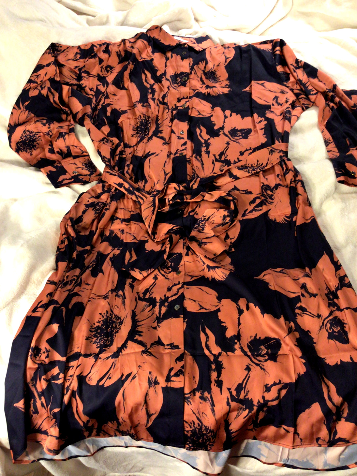 PARI PASSU Shirt Dress Navy and Copper Collared NWT PLUS Size 5 NEW silky feel
