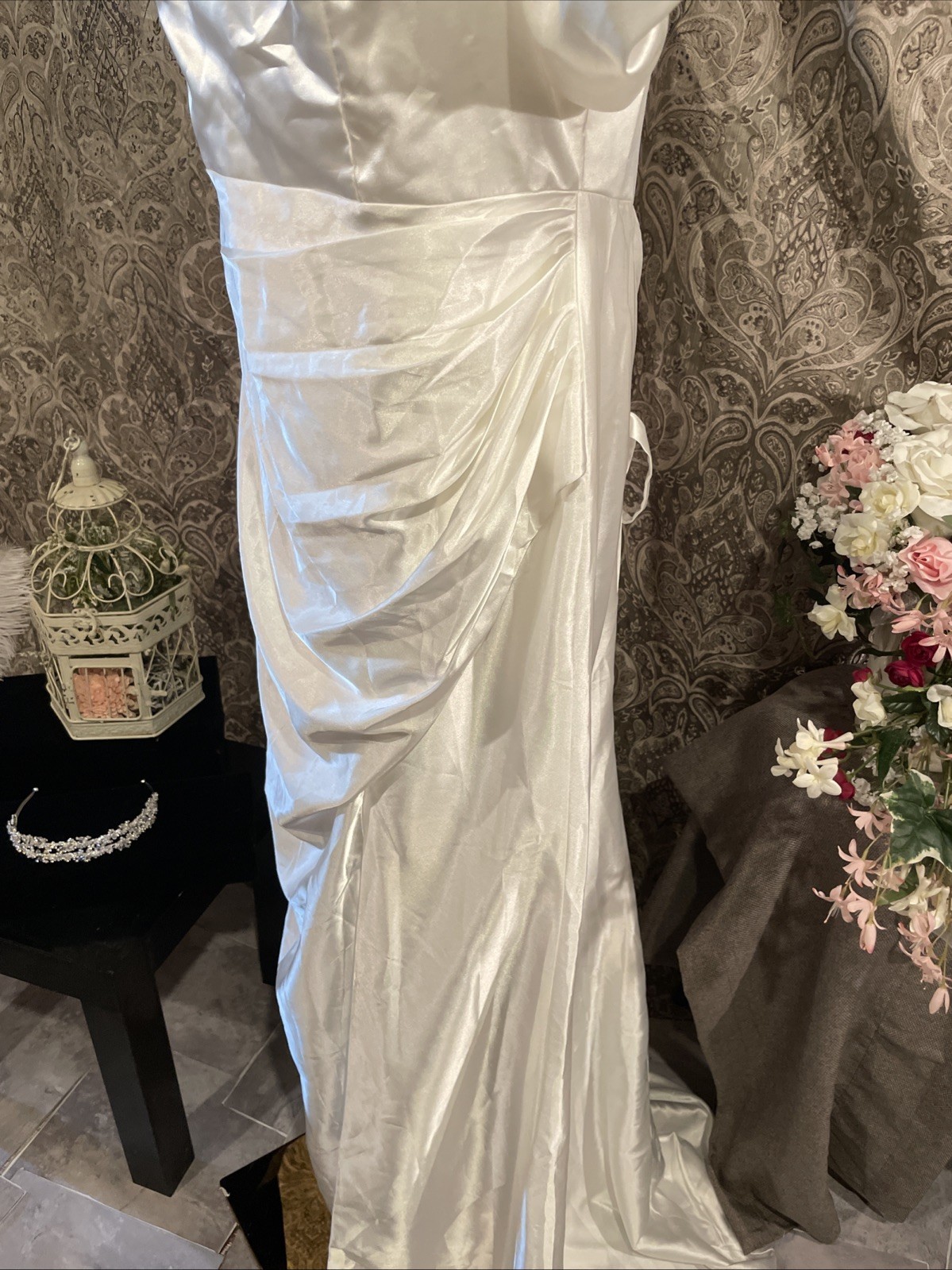 MU XiANGCHEN White Dress Long Corset Back Off The Sleeve Size 14