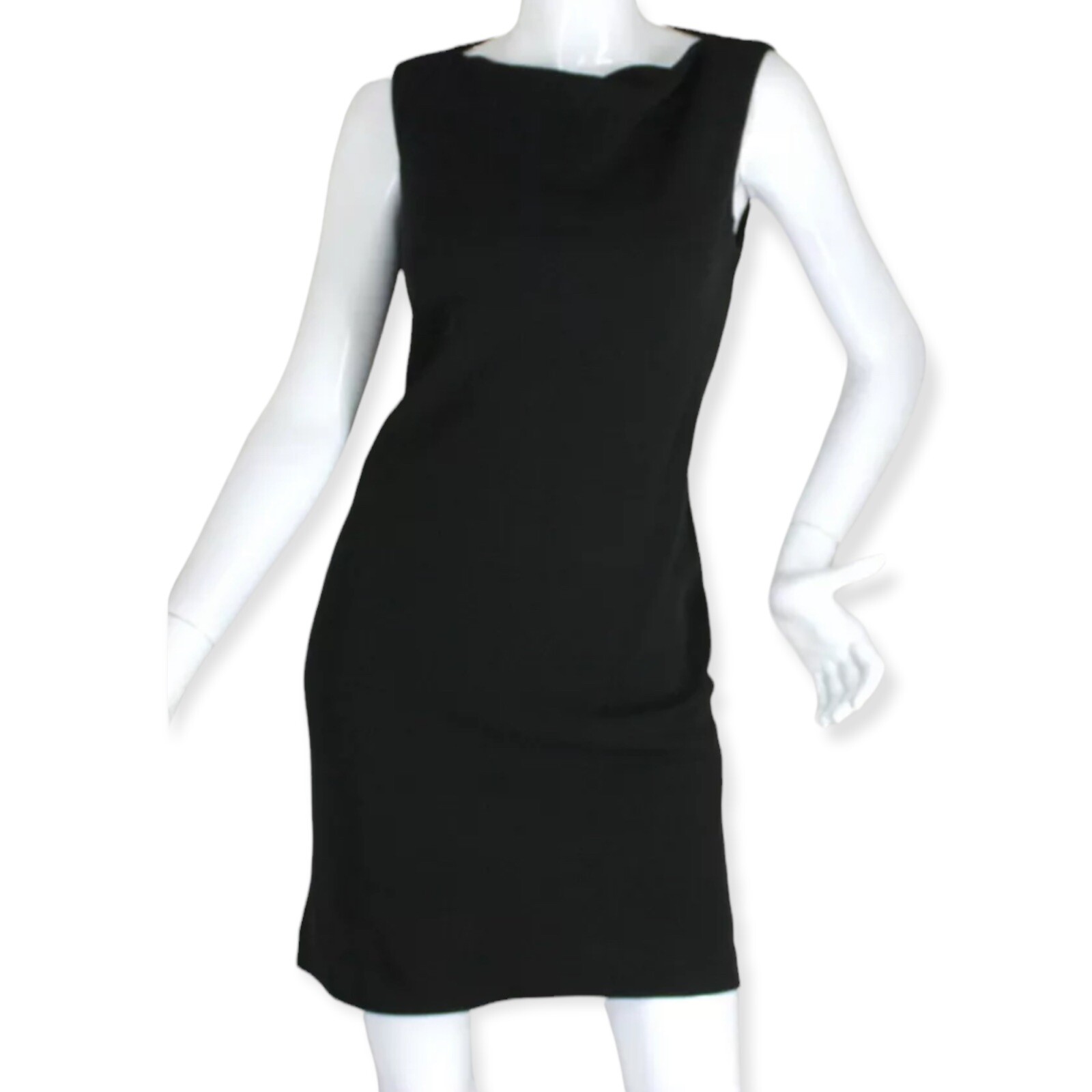 {RENA ROWAN} Black Dress Sz. 6 LBD/Sheath High Neck A-Line Lined Summer
