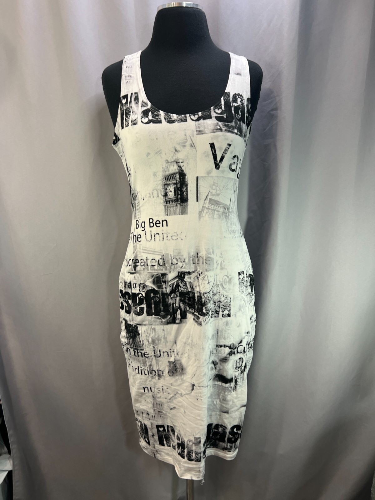 Popular 21 Bodycon Midi Dress Women Large White Black All Over Printed Partywear