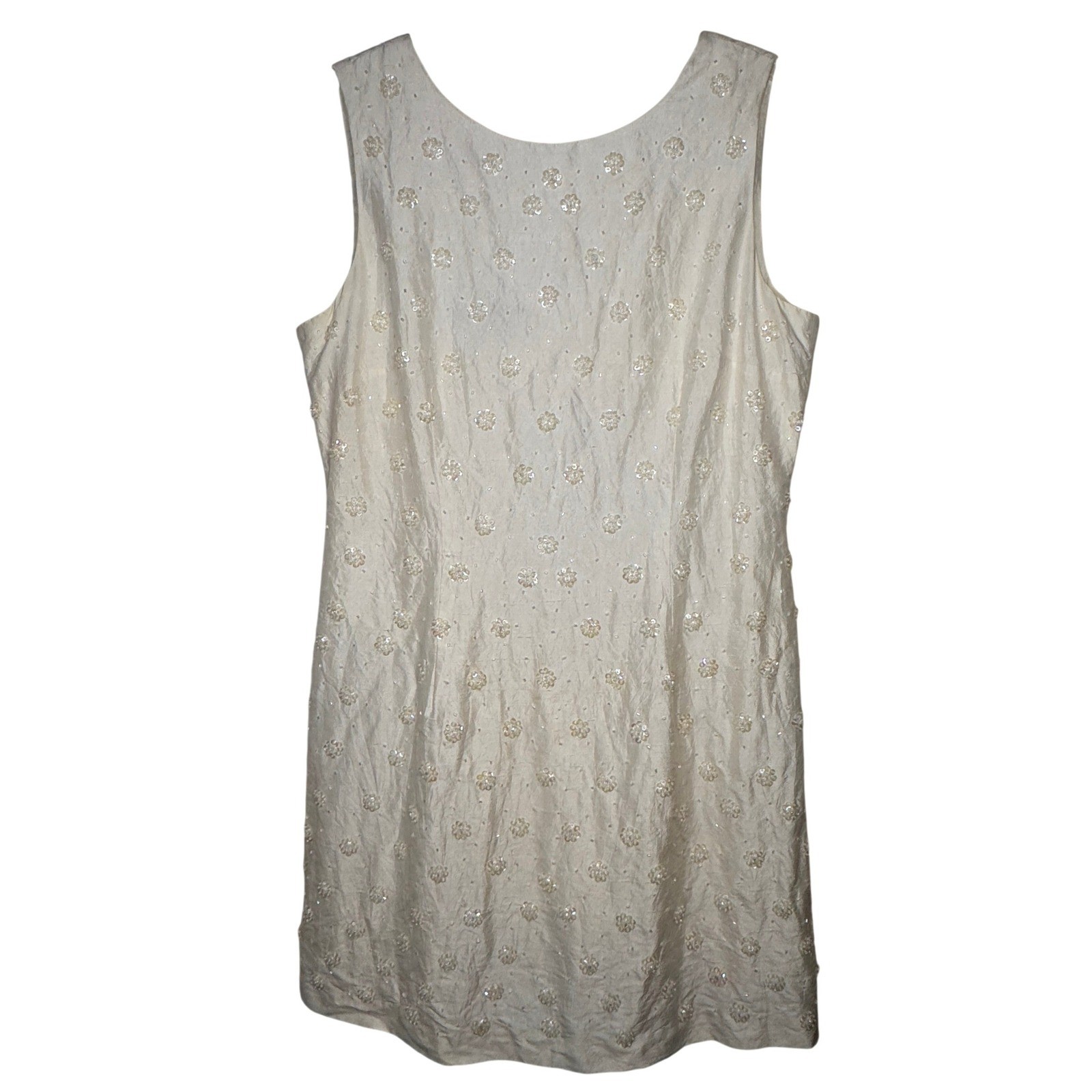 Donna Morgan Petites Cream Silk Beaded Sequin Shift Dress Womens 12P Shimmer VTG