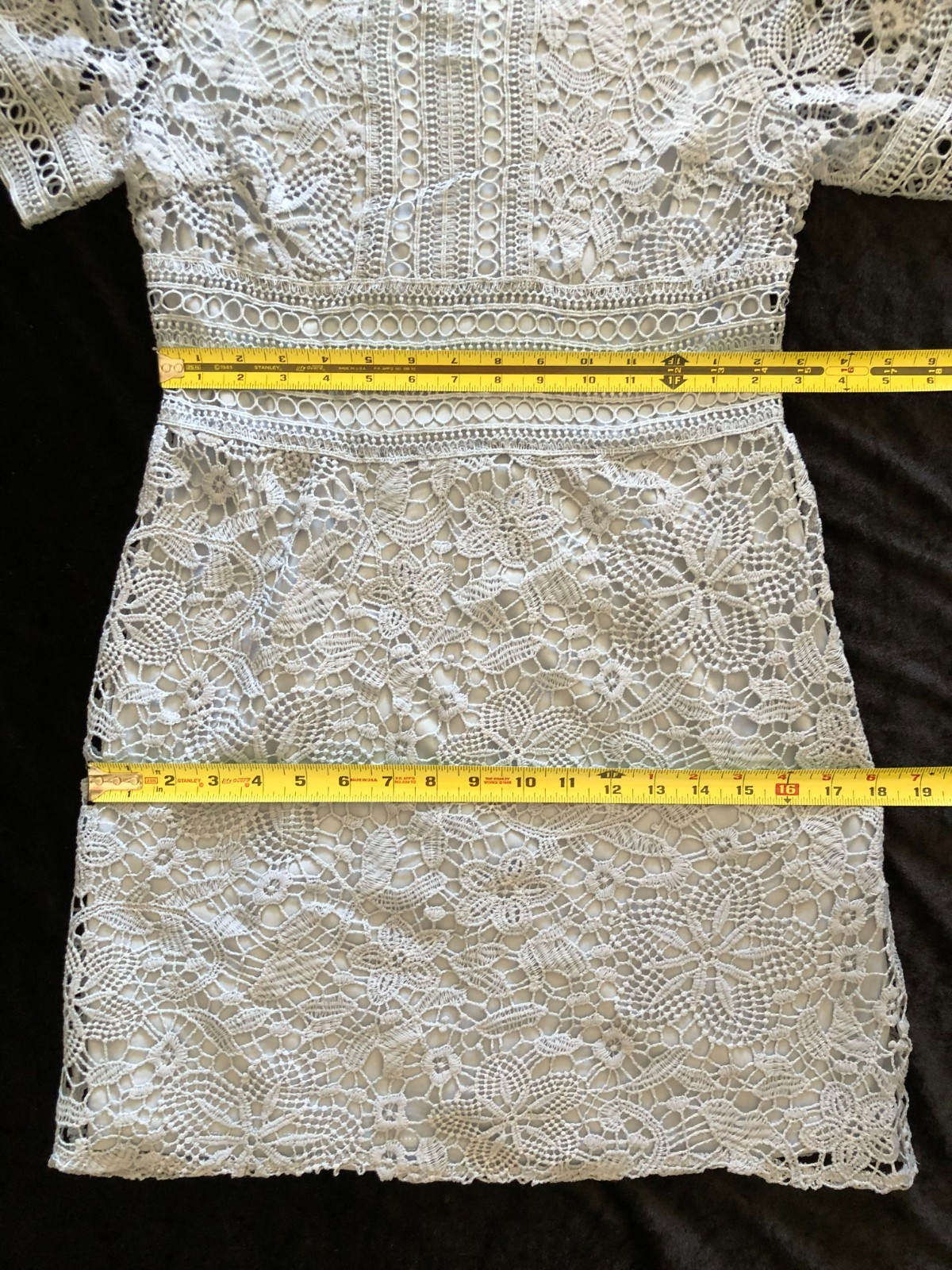 She + Sky Women Crochet Lace Lined Dress, Short Sleeve, Size S, Light Blue