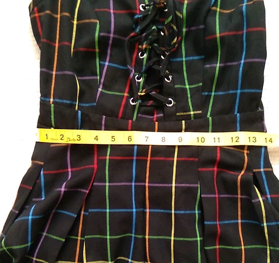 Hot Topic Rainbow Grid Corset Style Side Zip Dress Size Small Punk Grunge Goth