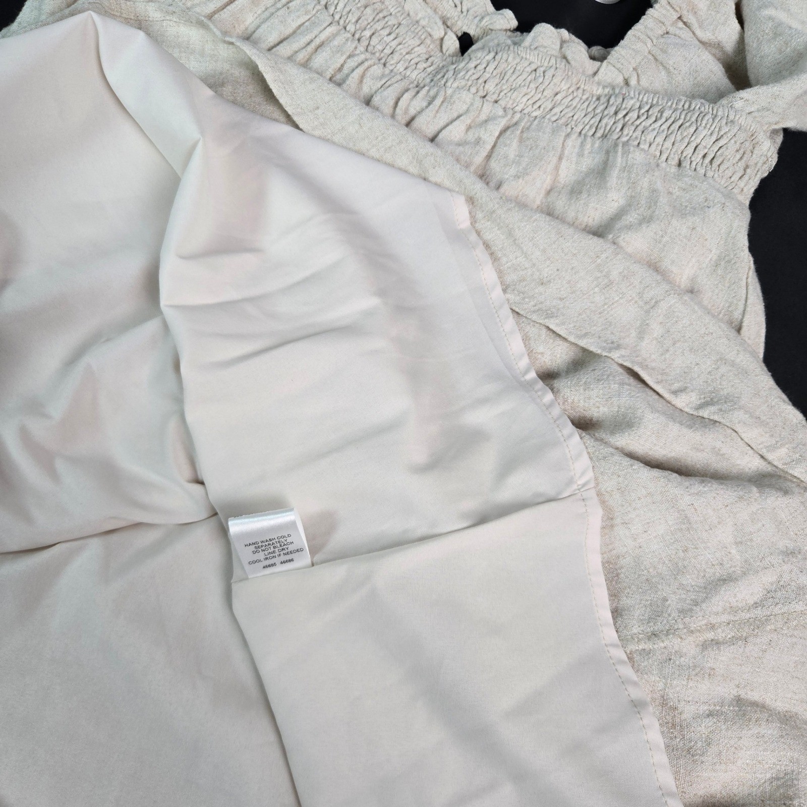 SUGAR+LIPS Off Shoulder Smocked Puff Sleeve Linen Blend Lined Dress Beige Size S