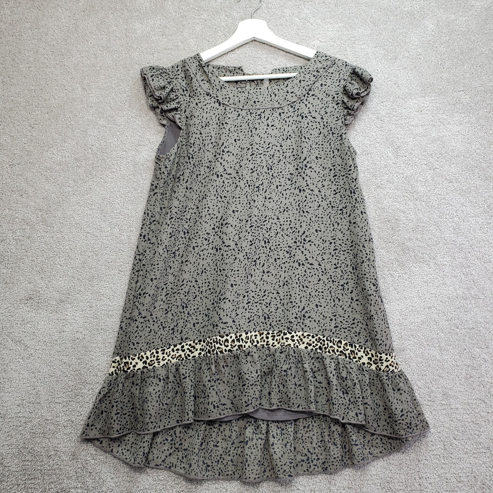 Anthropologie Pol Mini Dress Women’s Small Gray Blue Polka Dot Geometric Animal