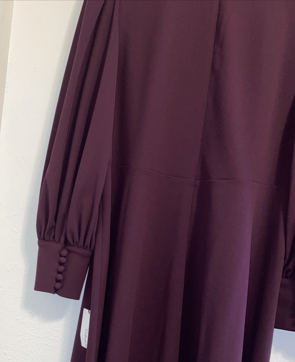 Calvin Klein Wedding Party Aubergine Puff Sleeve Sheath Dress Size 18 NWT