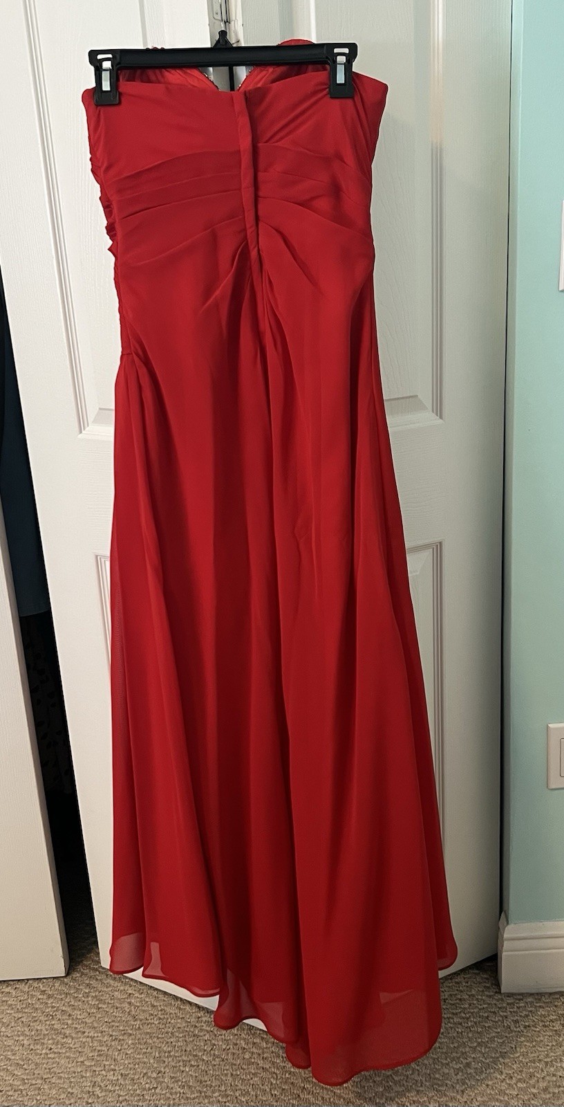 JJ’s House Red Sweetheart Strapless Chiffon Beaded Long Slit Formal Dress 2