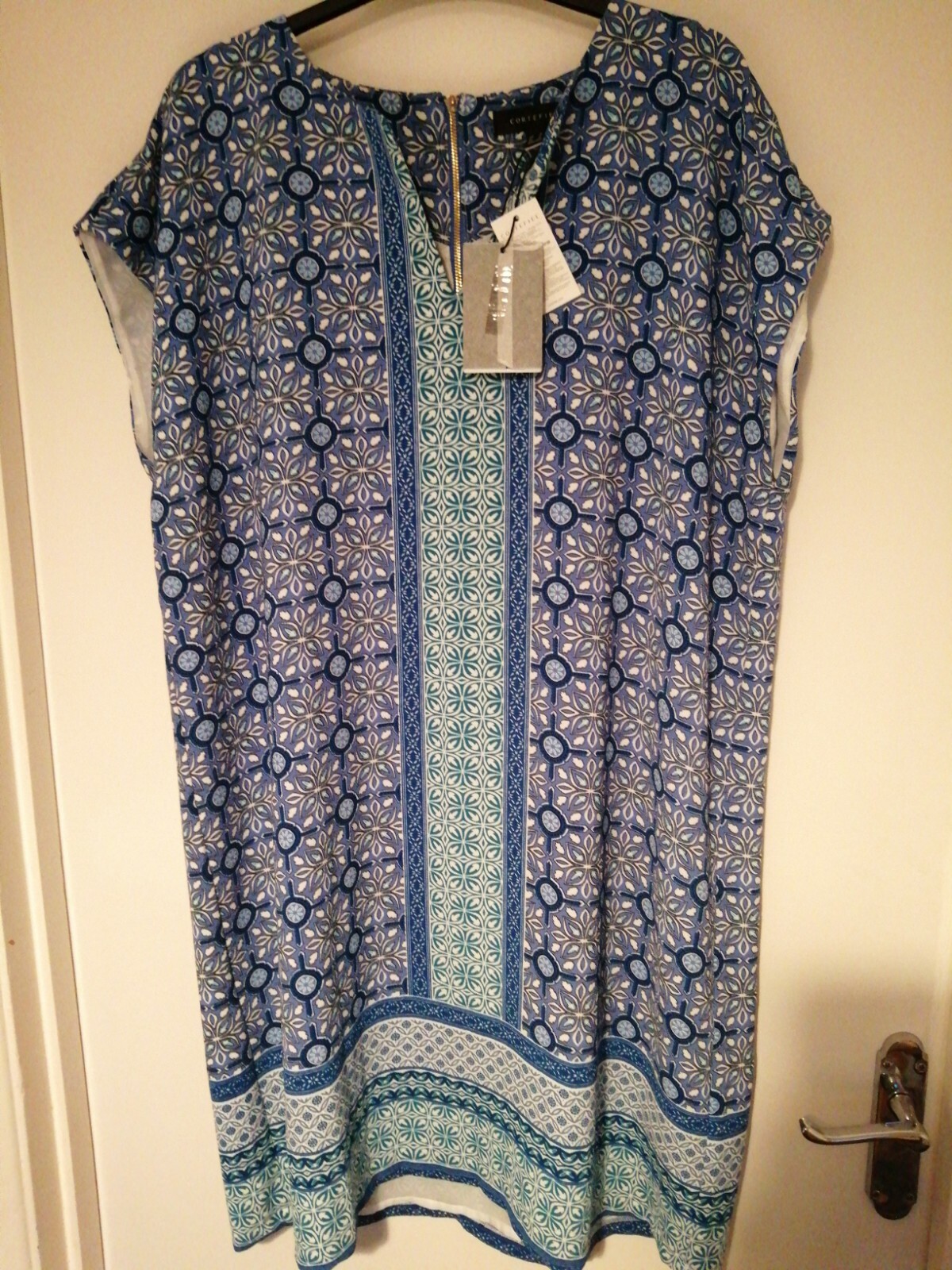 Cortefiel Blue Pattern Tunic Dress Size 14