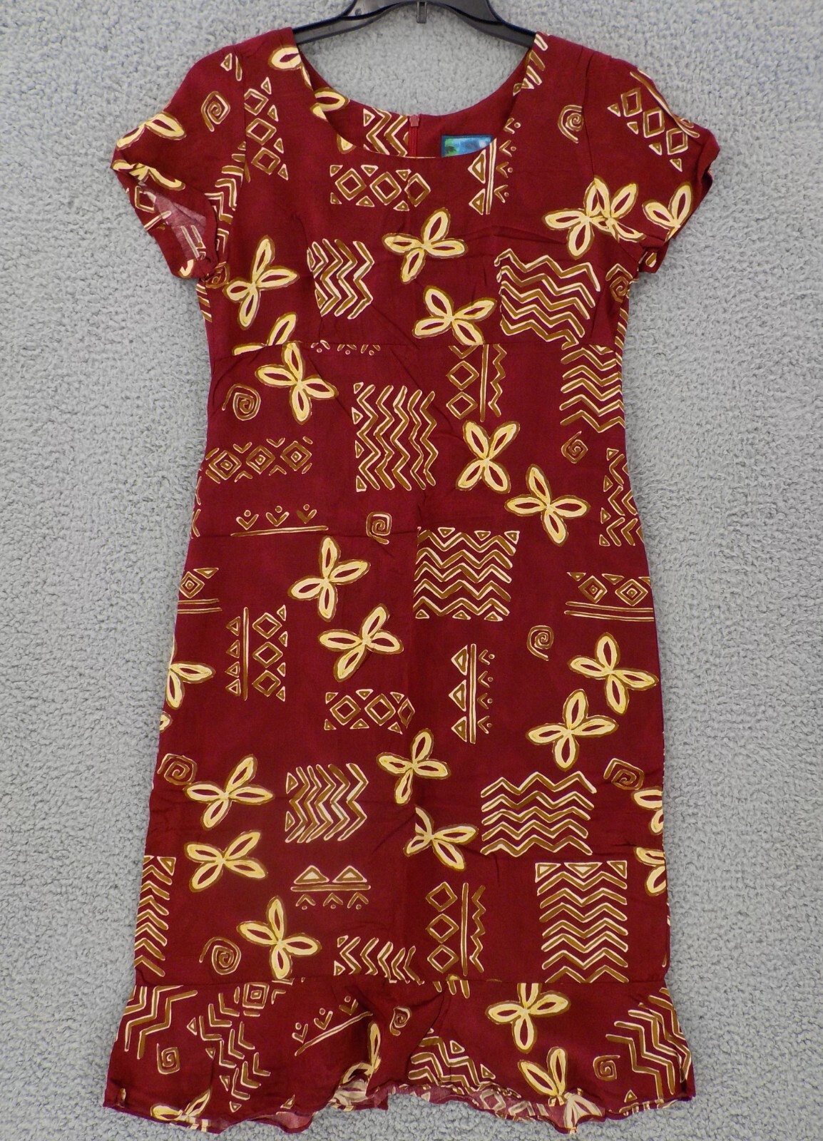 HAWAIIAN MOON DRESS WOMENS SZ M BURGUNDY SHADES HIEROGLYPHS BOTTOM FLOUNCE NWOT