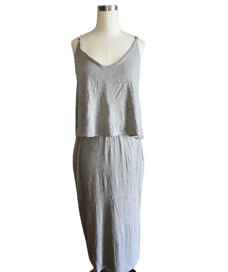 Cherish Gray Layered Maxi Dress Medium Spaghetti Strap Stretch Knit Casual