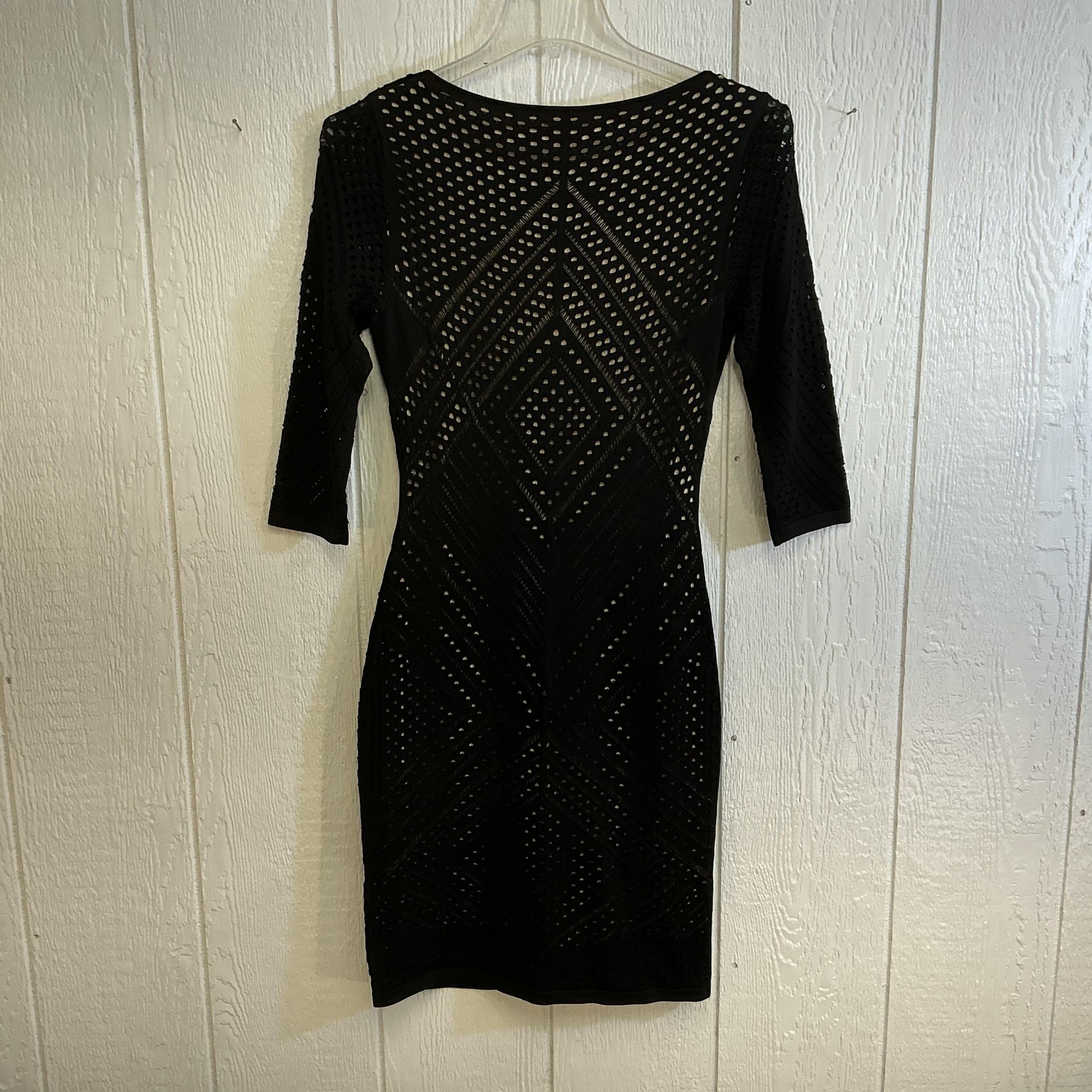 Calvin Klein Dress Womens Medium Black Nude Lined Knit Bodycon Sheath Party