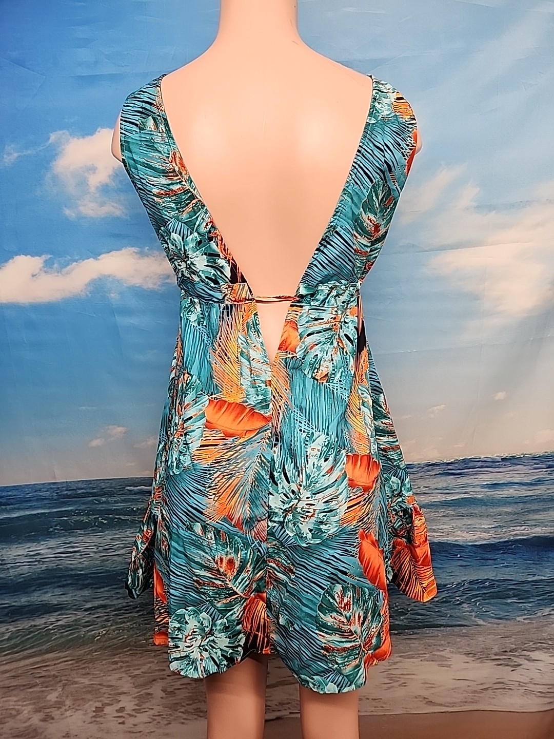 Nwt CUPSHE Floral Print Cover Up V-Neck Blue Orange Size Medium