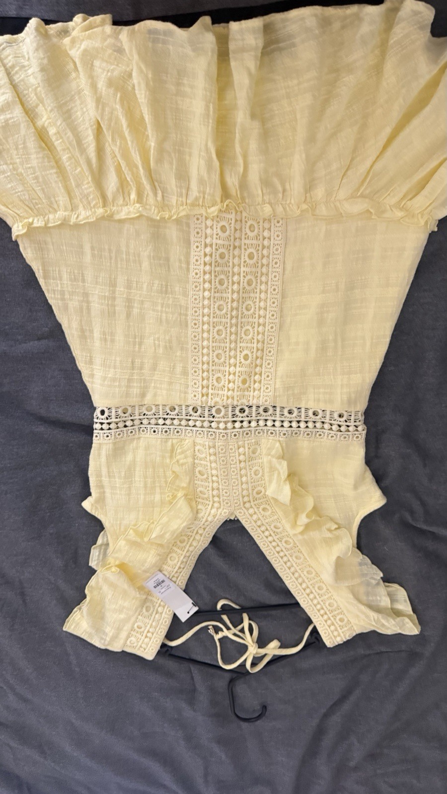 Francescas Yellow Solid Off-Shoulder Mini Dress Ruffle Lace Tie Woven Medium