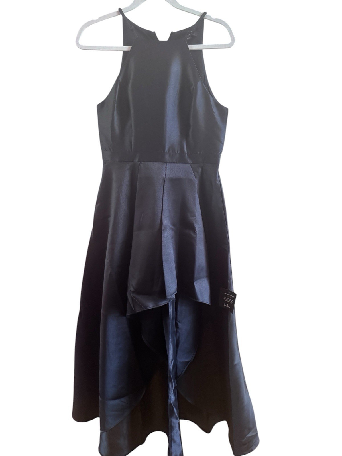 NWT Lulus Broadway Show Black High Low Tafetta Pleated Gown Dress Goth