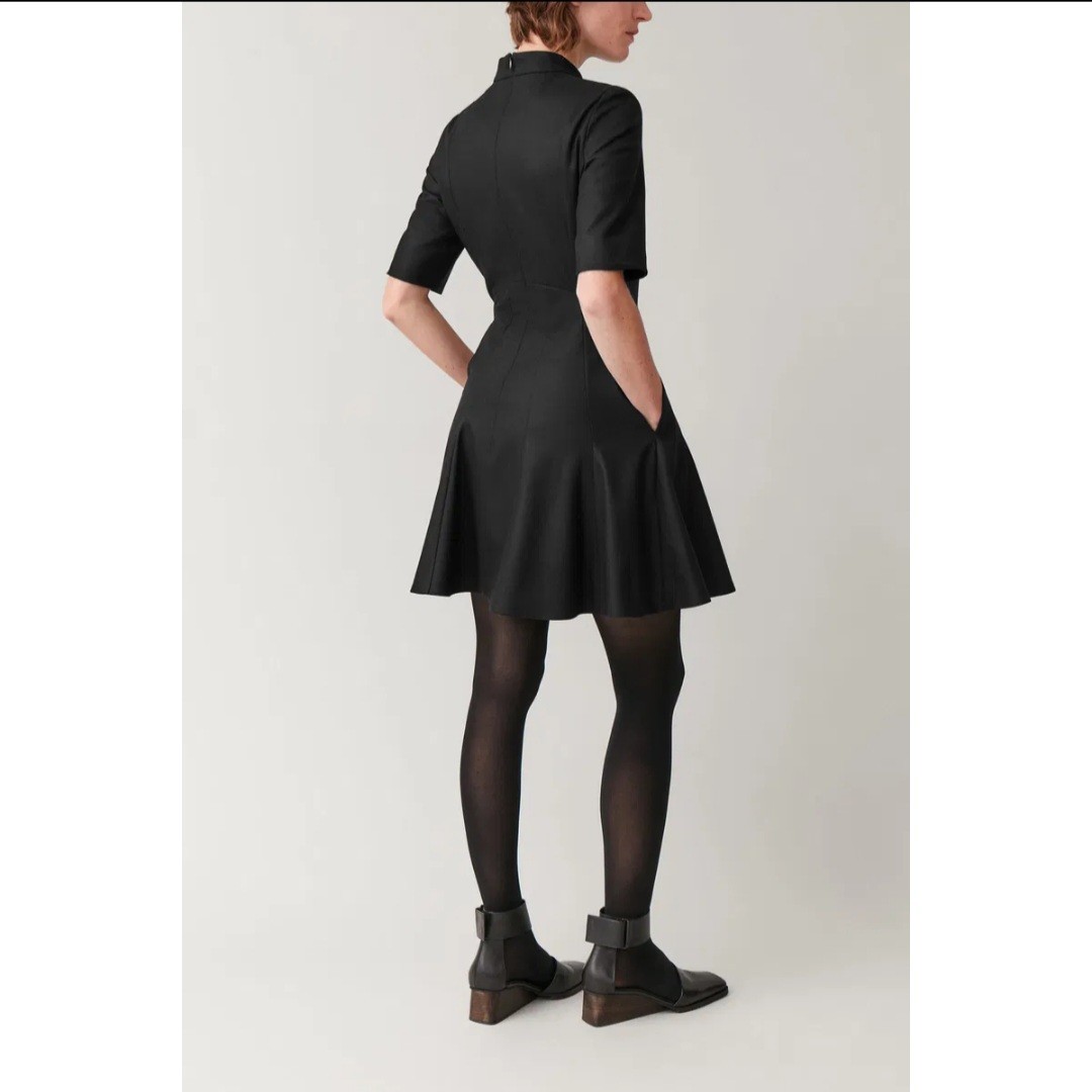COS High-Neck Fitted-Waist Work Dress in Black Size 2 New