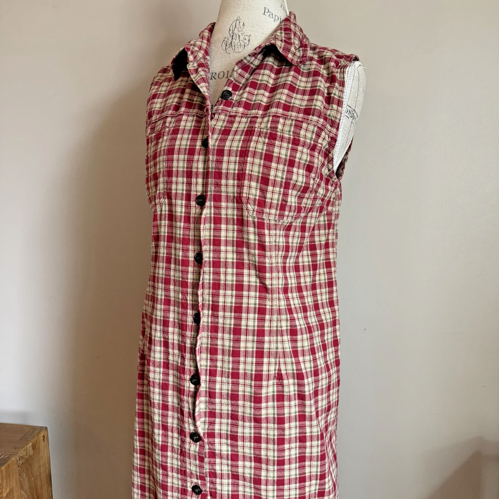 Red Plaid Sleeveless Maxi Dress Sz L 90s Y2K Grunge Western Cottagecore