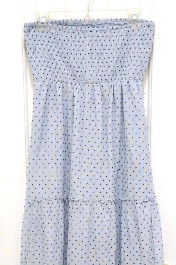 Style Envy Peasant BOHO STRETCHY Tube Top LONG STRAPLESS MAXI Dress Medium Blue