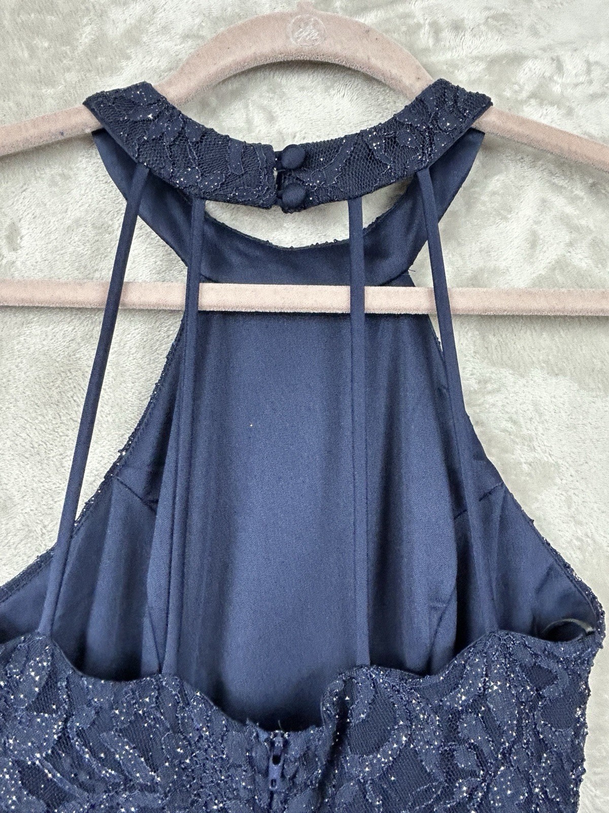 B Smart Womens Jr 3 Navy Blue Glitter Halter Party Mini Dress Whimsical Fairy