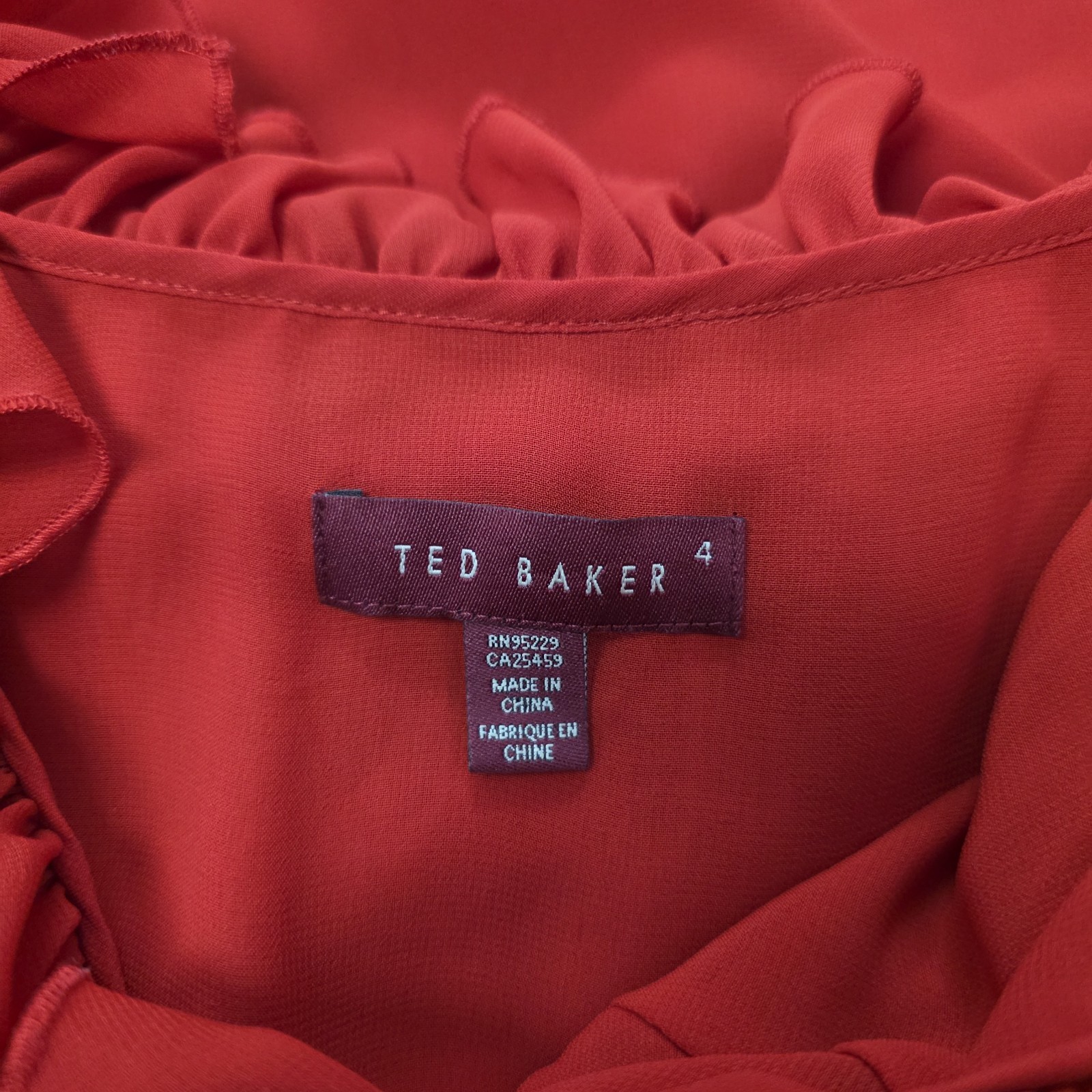 Ted Baker Red Ruffle Shift Dress Size 4 UK 12 14 Floaty Occasion Party