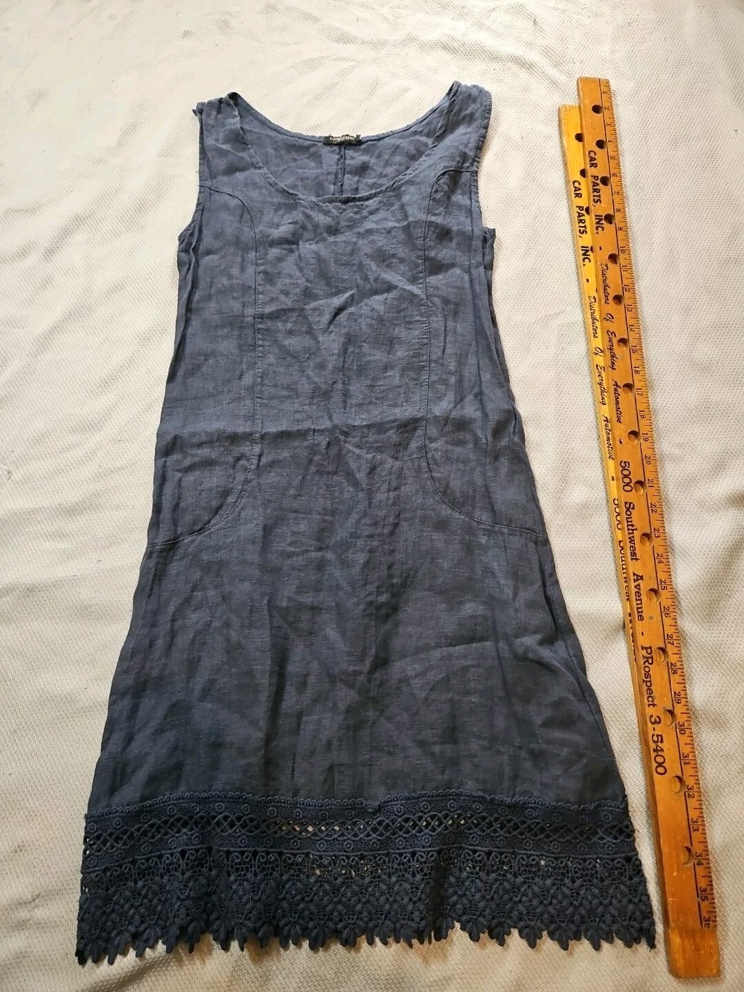 Lungo L’Arno Dress Womens XS Blue Linen Knit Embroidered Shift Made In Italy