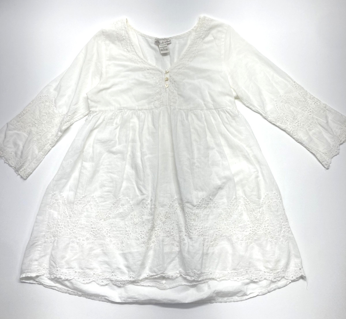 Cute Options 100% Cotton White Tunic Embellished Lined Dress Women’s Size M