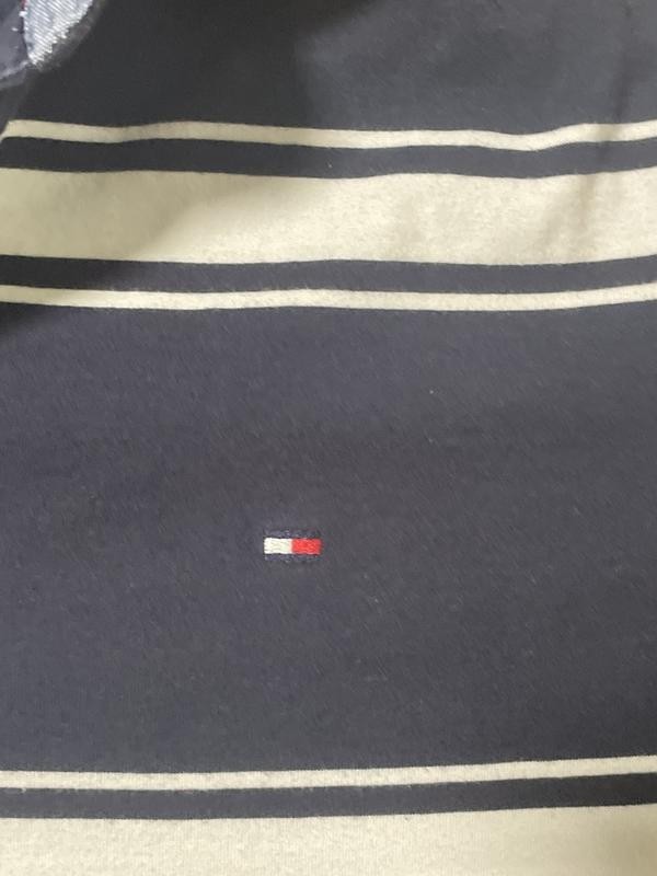 Tommy Hilfiger Men’s Navy Blue Striped Short Sleeve Polo Shirt Size M Custom Fit