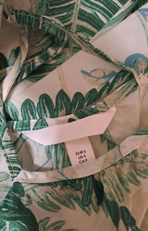 H&m Green Botanical Leaf Spaghetti Strap Dress Size S
