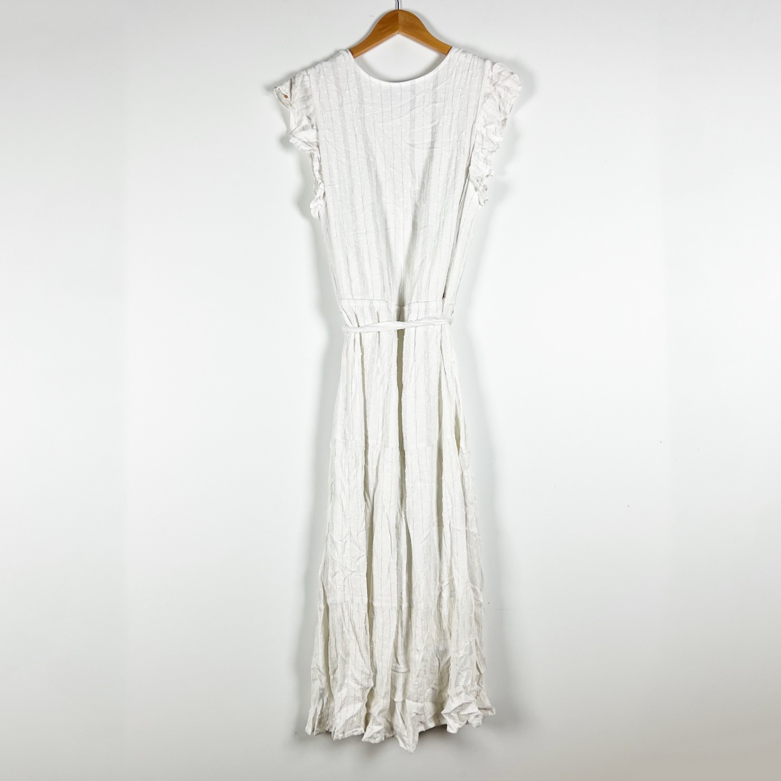 Lane Bryant Women’s Plus Size Ruffle Sleeve V Neck Wrap Midi Dress White Gold 18