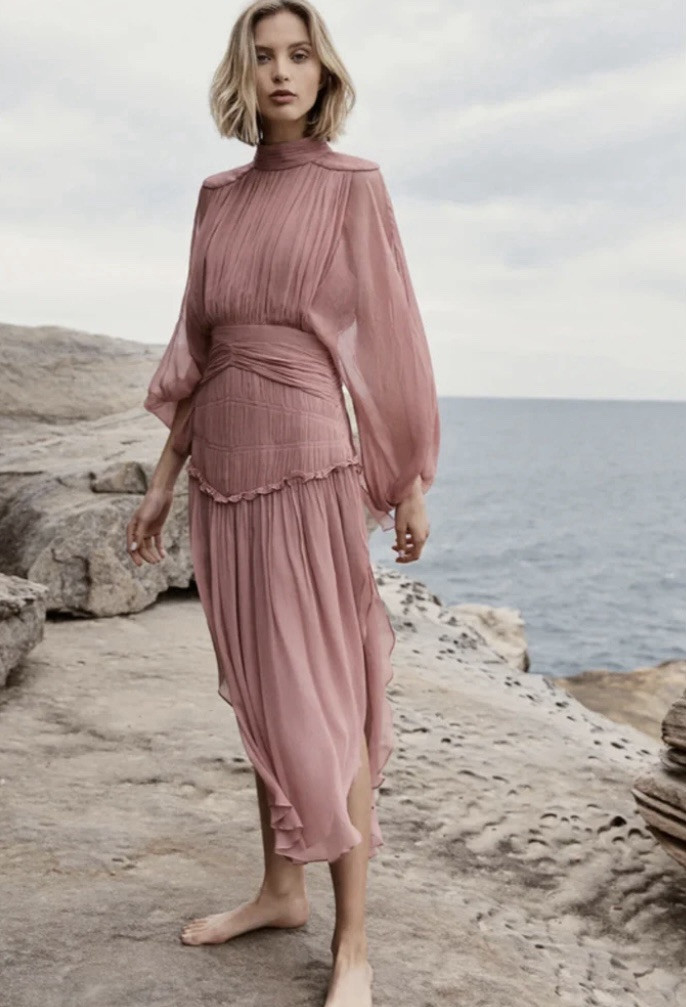 Shona Joy Dress Size AU 8 / US 4 Olympia Long Sleeve Midi Antique Rose Pink
