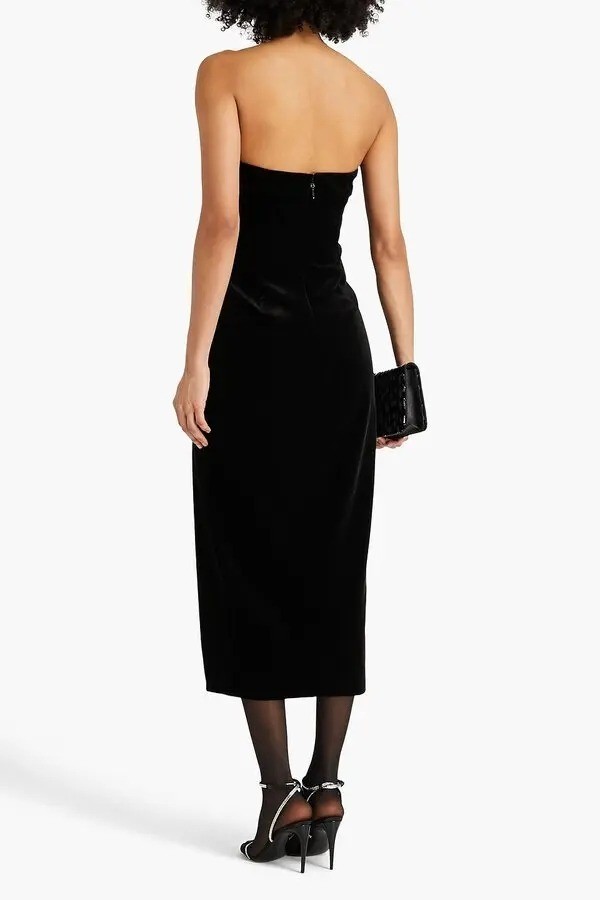 NICHOLAS Adiba Strapless Round Edge Midi Dress in Black 4 New Womens