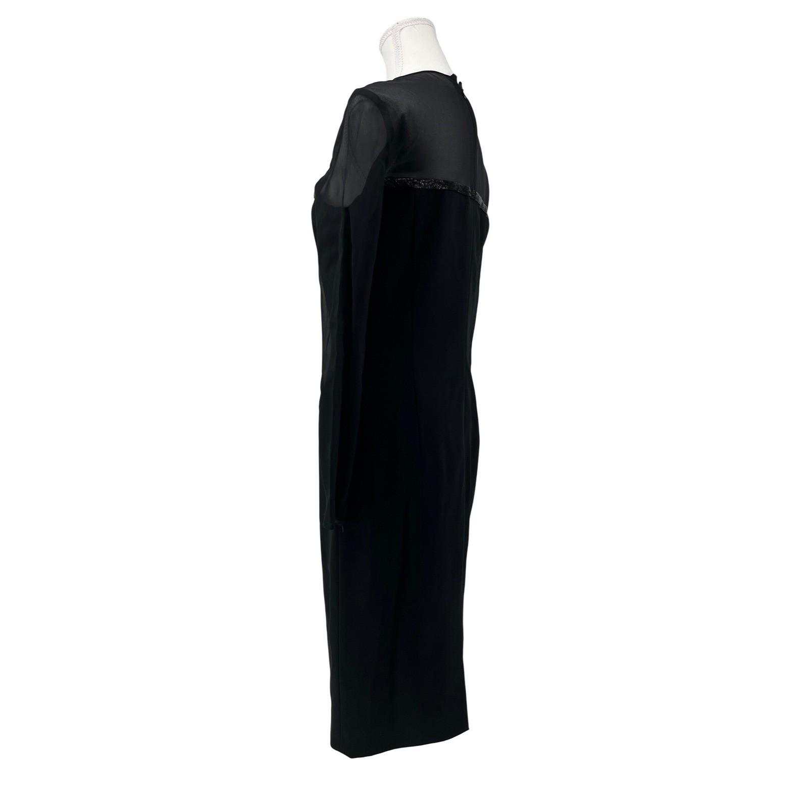 Escada Dhrti Black Beaded Sheer Mesh Illusion Midi Dress Silk S 36 NEW $1595