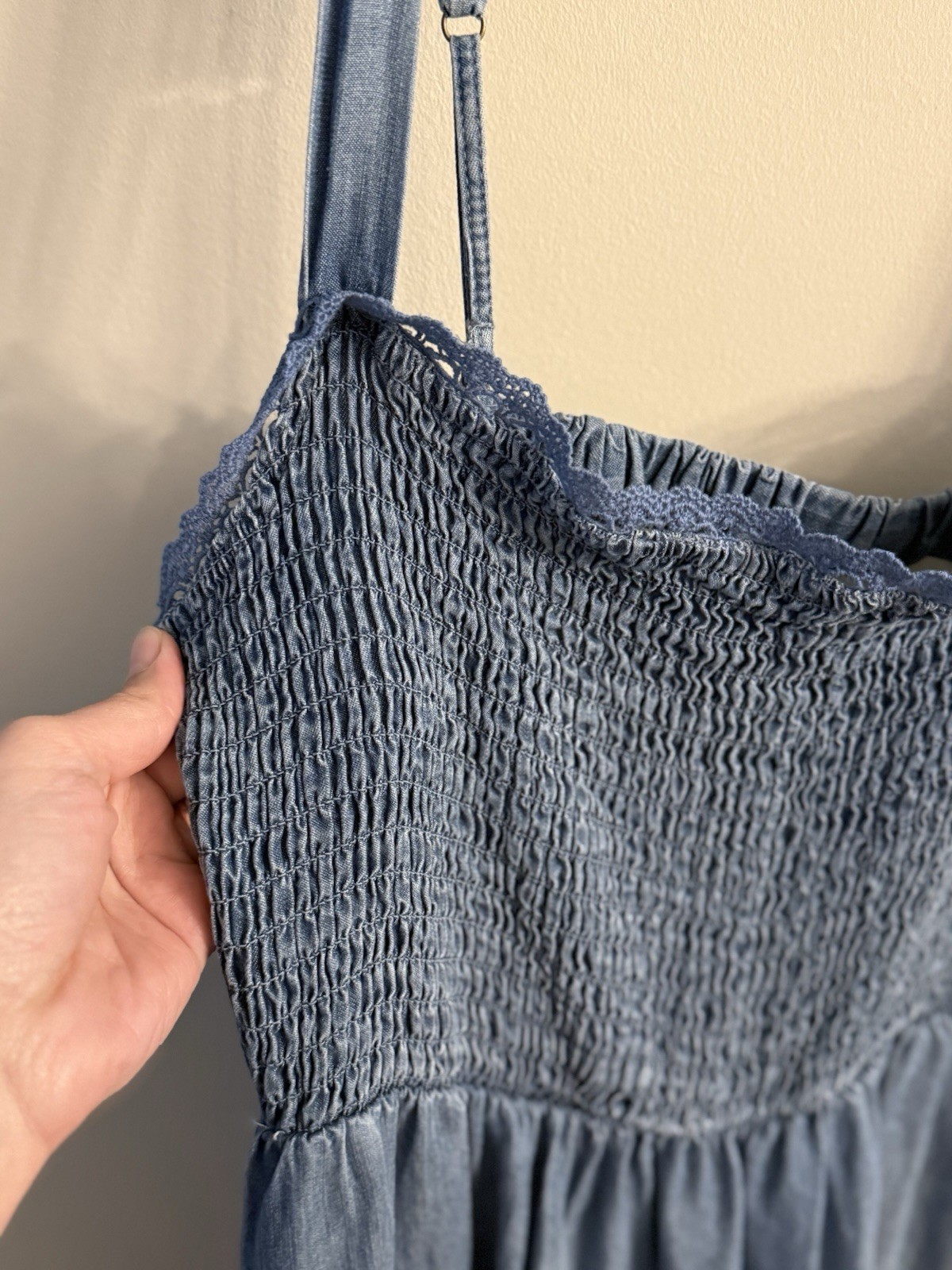 Miami For Francesca’s Chambray Smocked Tie Dress Size S
