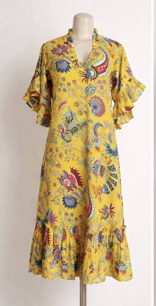Fitzroy & Willa Yellow Paisley Maxi Dress Spring Boho Size S