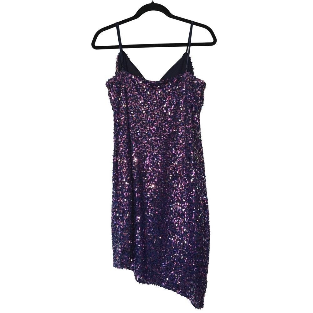 City Triangles Purple Iridescent Sequin Asymmetrical Hem Cocktail Dress