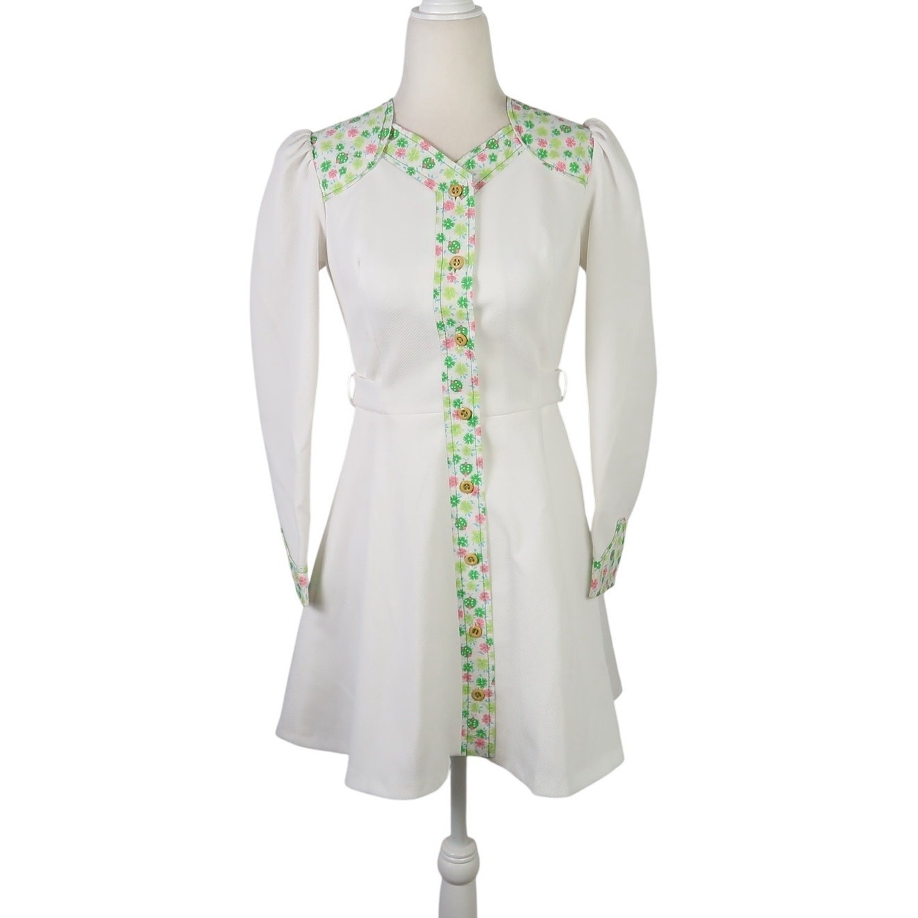 Vintage 60s/70s Reber White Ladybug Print Mini Dress XS