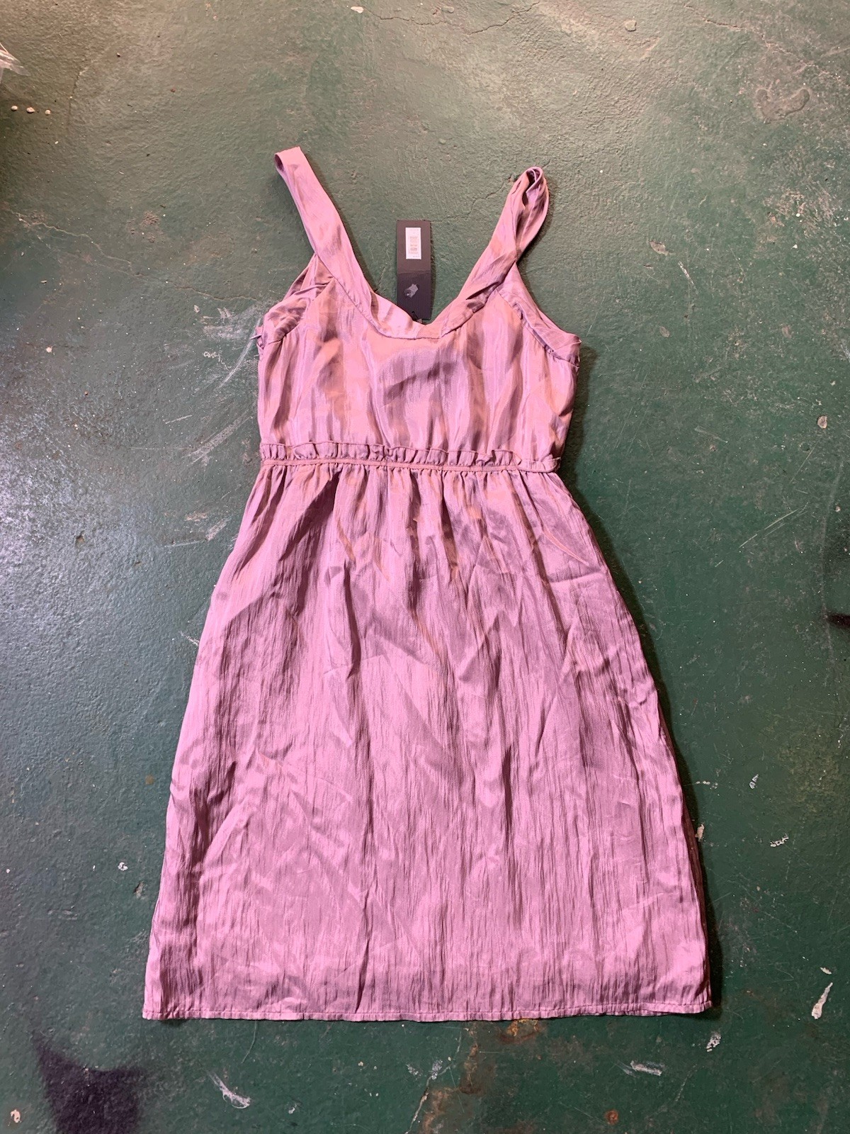 NWT BR Monogram Purple Satin V-Neck Sleeveless Twist Sheath Knee Dress Size 4