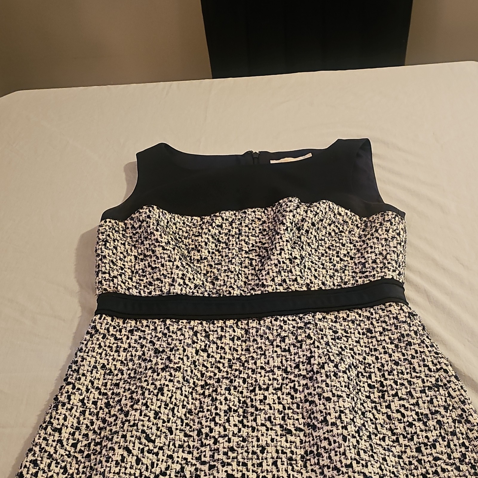 Calvin Klein Black White Houndstooth Fit & Flare Knee Dress Sleeveless 6