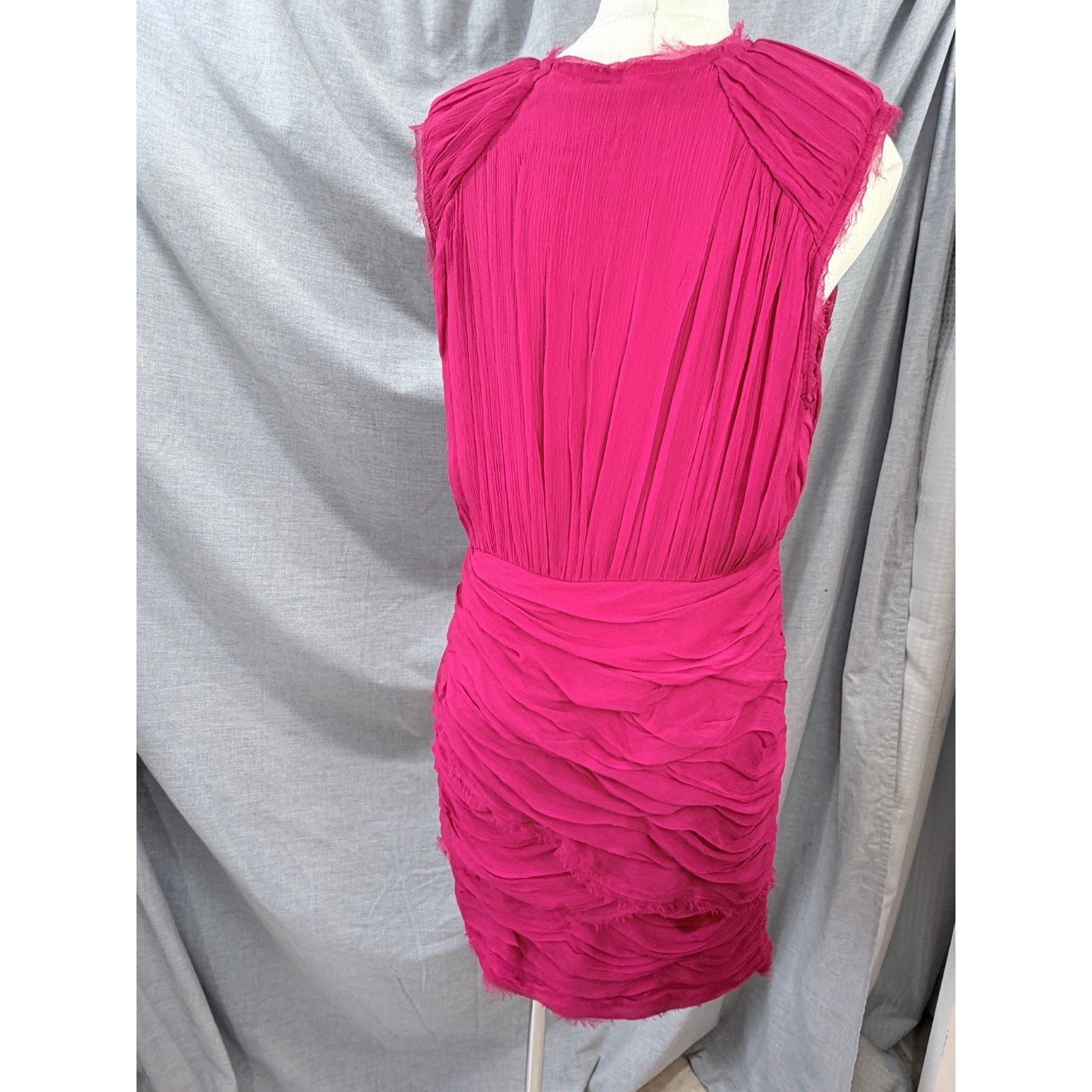 Madison Marcus Pink Silk Layered Pleated Frayed Edge Dress V-Neck Sleeveless