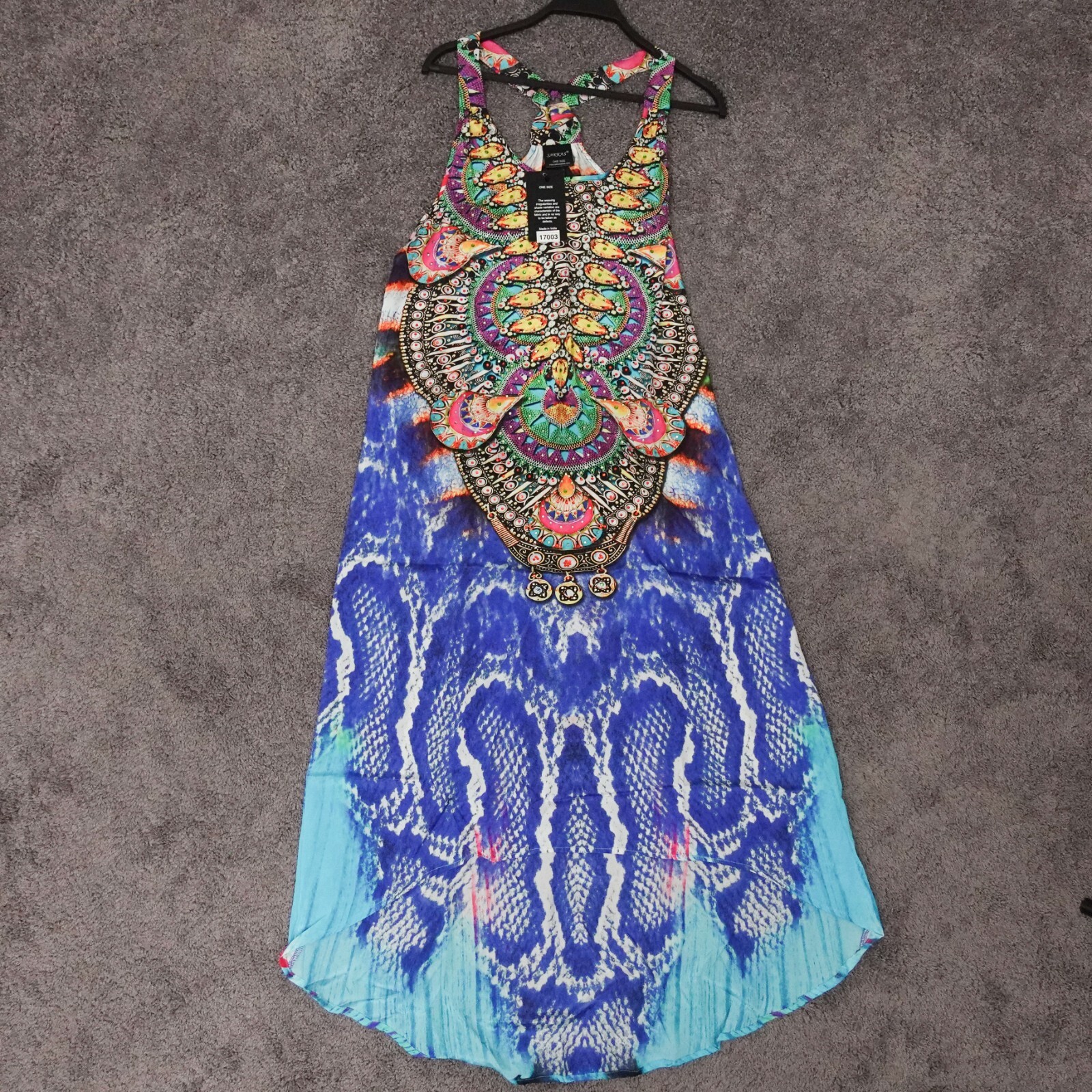 Sakkas Women’s One Size Ring Beach Colorful Blue Dress Top Cover up Rhinestone