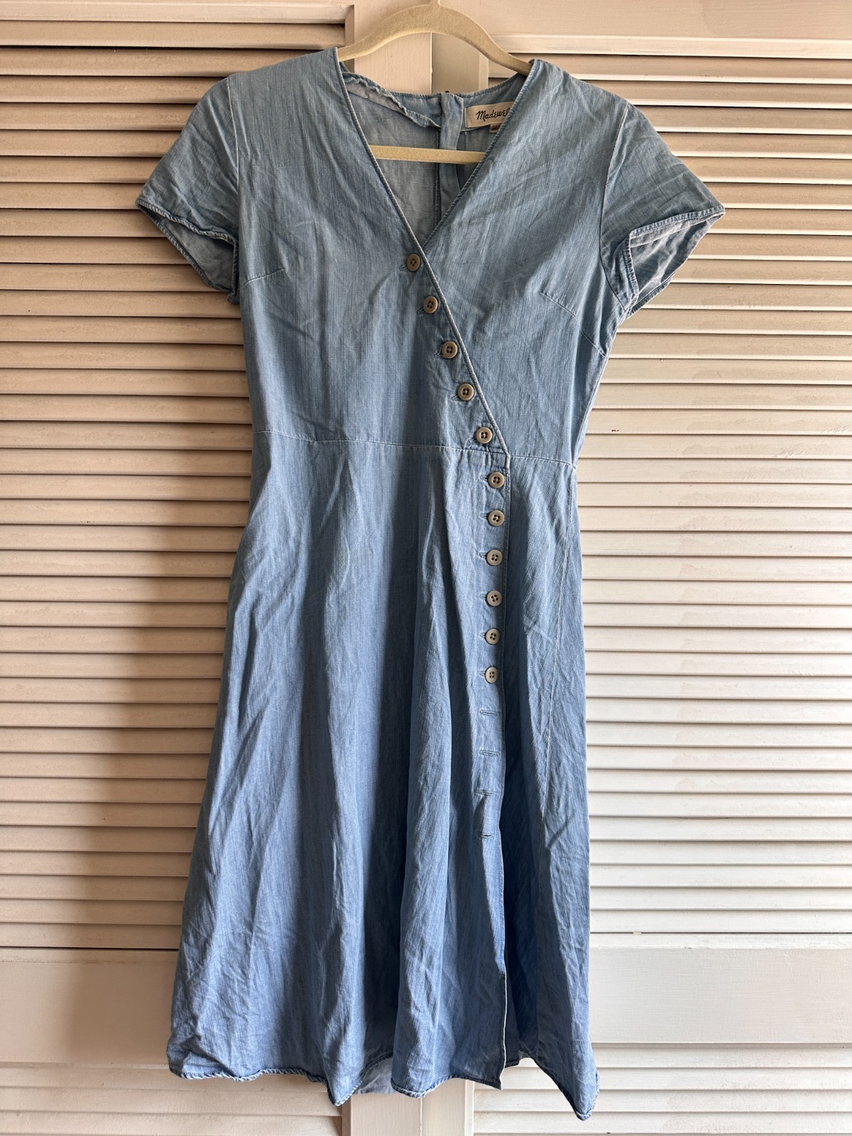 Madewell Chambray Cotton Buttoned Down Wrap Dress, XS Petite