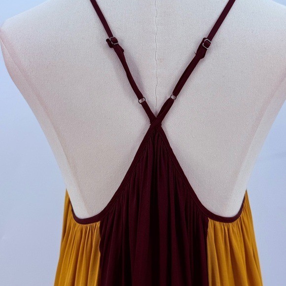 Banana Republic Coral Midi Elegant Colorblock Halter Flowy Sleeveless Dress
