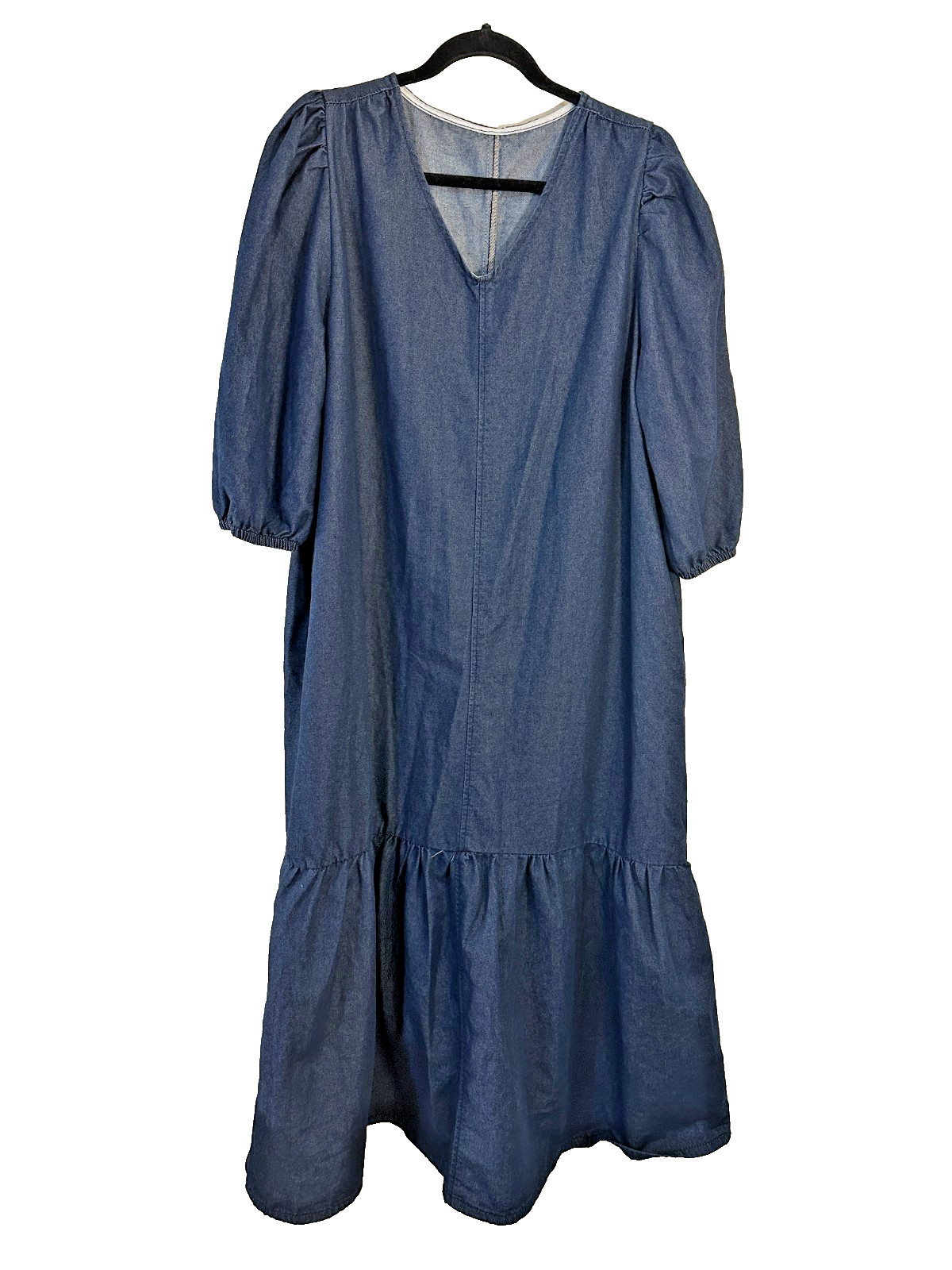 Dazy Woman Maxi Denim Ruffle Dress Boho Western Festival Cowgirl XL Puff Sleeve