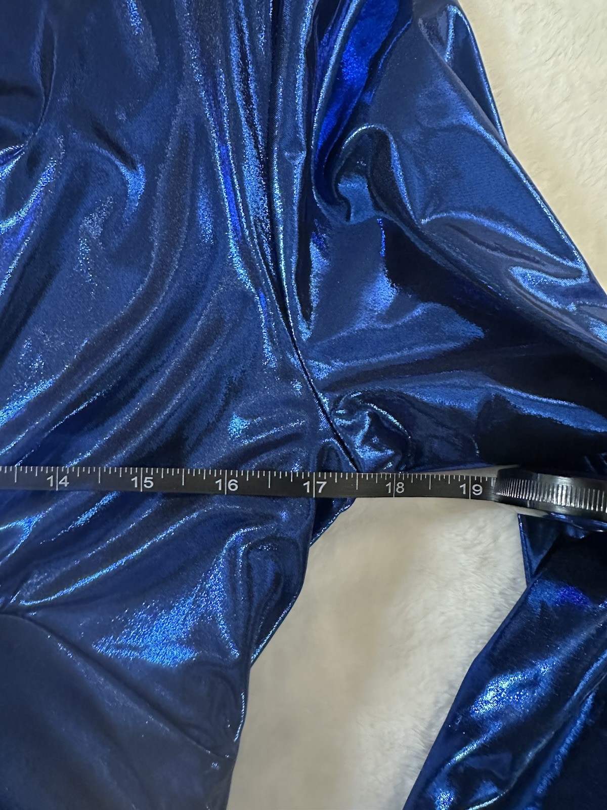 ZARA Draped Laminated Mini Dress Metallic Blue Ruched V Neck NWT Size L